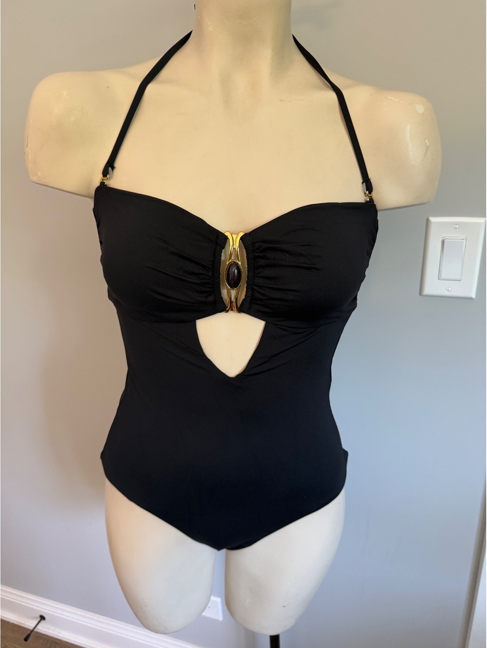 BECCA by Rebecca Virtue Black‎ One-Piece Swimsuit with Gold Accent, Size M